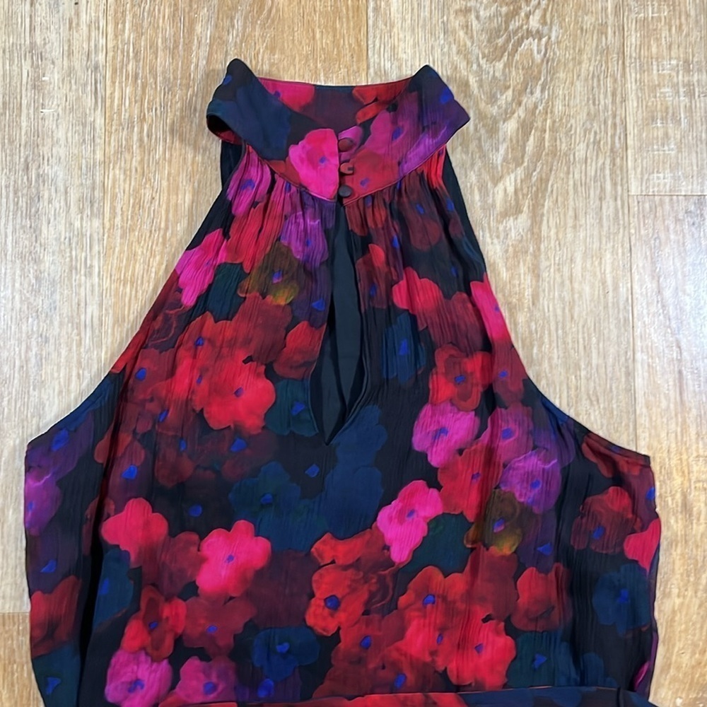 PAIGE Cayman Dress Women's Sz Small Black Multi Waterlily Mini Floral EUC Silk - Picture 5 of 15